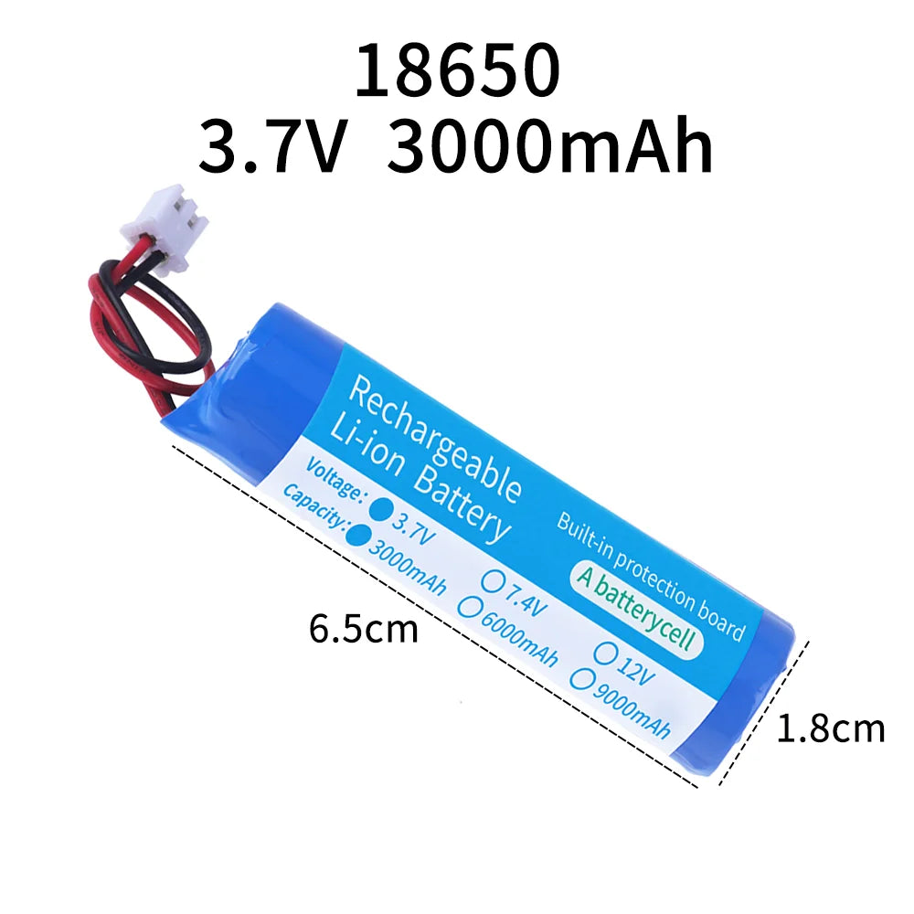 3.7v 7.4v 12v 18650 Li-ion battery 3000mAh 6000mAh 8000mah 9000mAh 12000mAh with PCB protection XH 2.54 2P Plug