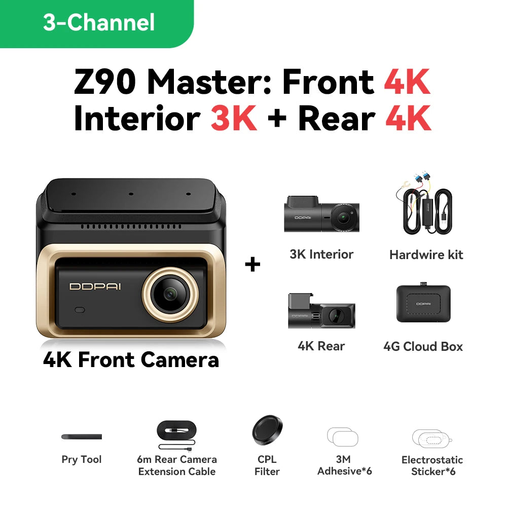New DDPAI Z90Master 4K+4K Dual HDR Dash Cam Front Rear Car Camera Sony STARVIS 2 IMX678 ADAS Parking Monitor 5GHz WiFi 128G eMMC