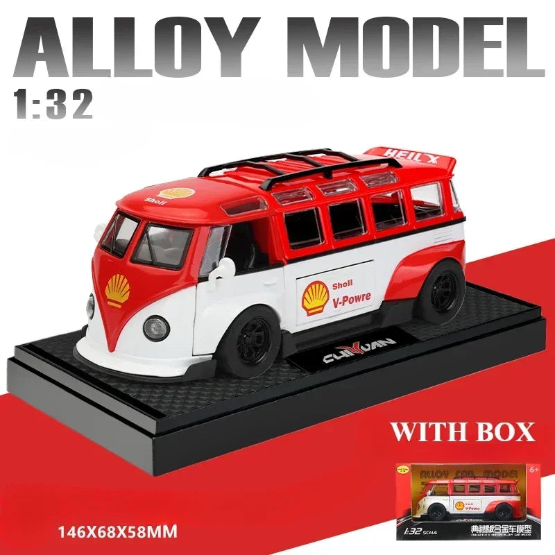 1:32 T1 Bus Model Sound Light Children Boy Diecast Toy Vehicle Collective Home Decor Metal Miniature Voiture