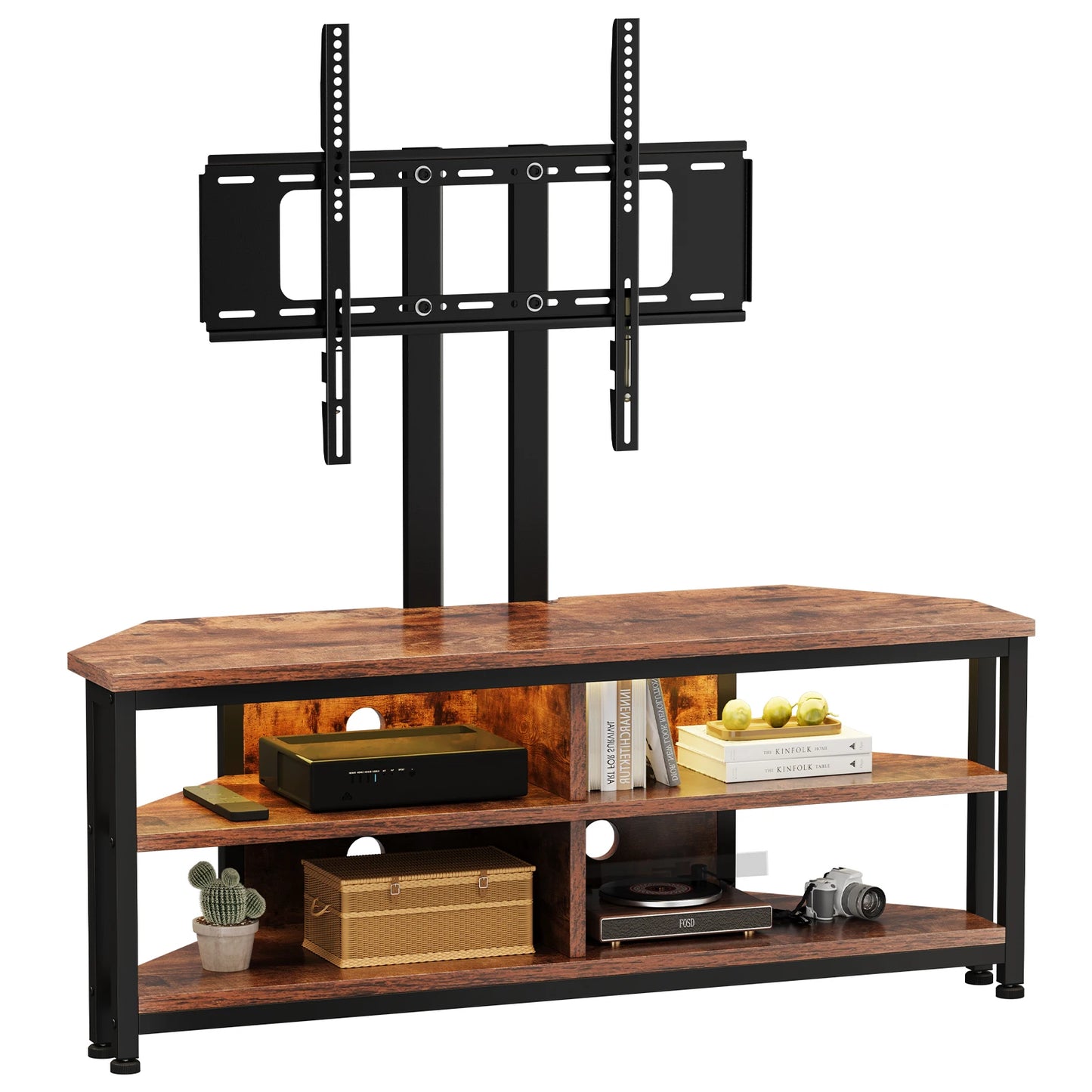 Dripex TV Stand Cabinet with LED Lighting and TV Mount, Corner Cabinet TV Unit for up to 70 Inch TV with Open Gaming Center