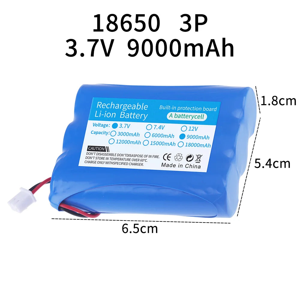 3.7v 7.4v 12v 18650 Li-ion battery 3000mAh 6000mAh 8000mah 9000mAh 12000mAh with PCB protection XH 2.54 2P Plug