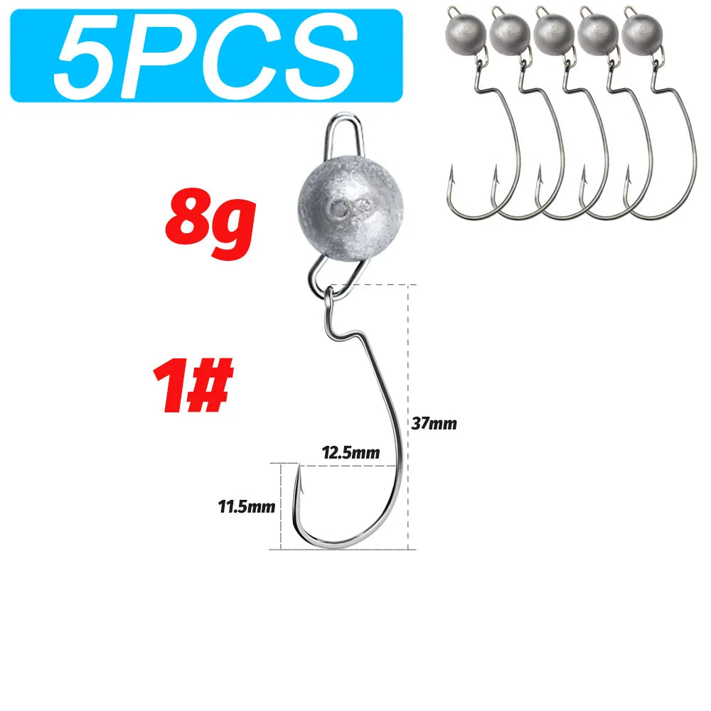 5pcs Metal Jig Head Worm Hooks 2g 10g 18g Weight Crank Gear Sinker Pesca Weedless Offset Texas Rig Fishing Tackle Kit Fishhook