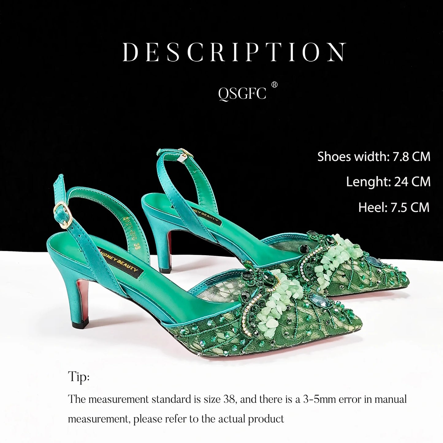 QSGFC Italian Design Rhinestones and Coral Stones Ladies Party Shoes High Heels Pointed Toe Coffee Color Women's Shoes