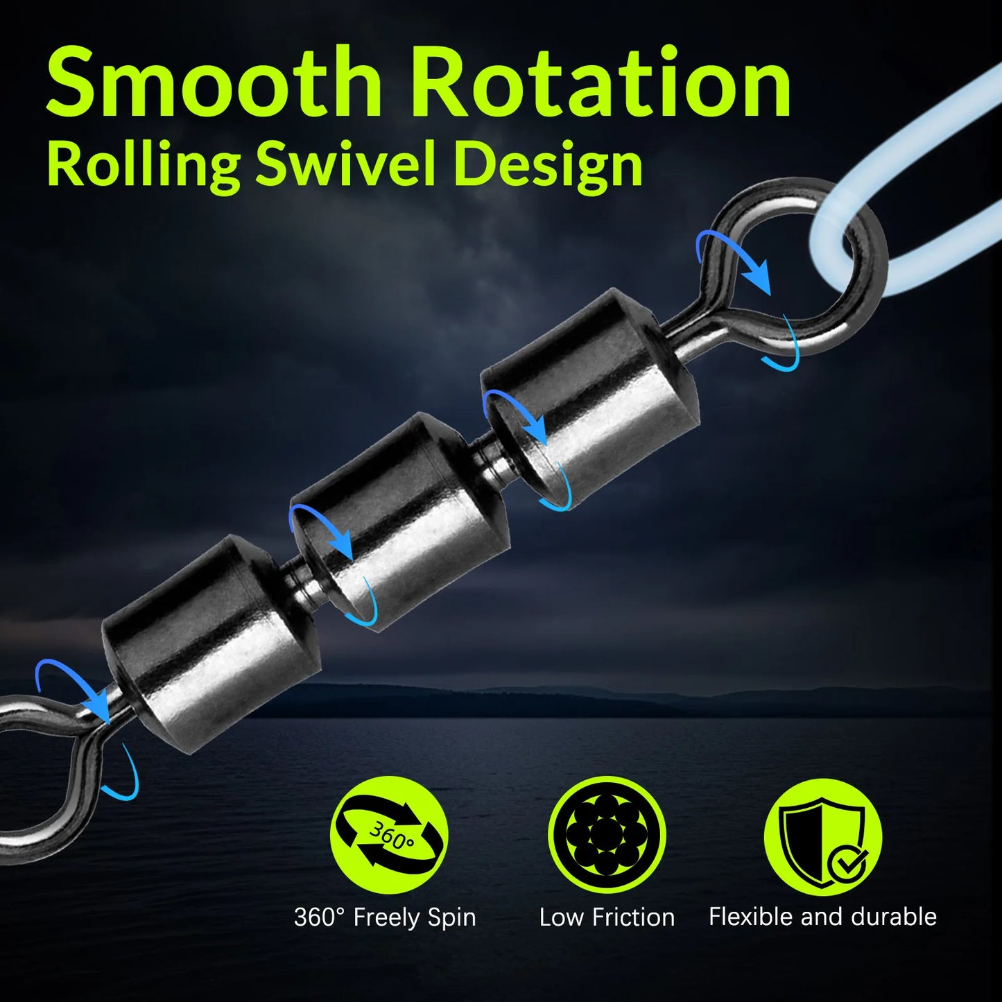 3 Roller Swivels 15~60Pcs Fishing Barrel Swivels High Speed Triple Bearing Rolling Siwvels Fishing Accessories Stainless Steel