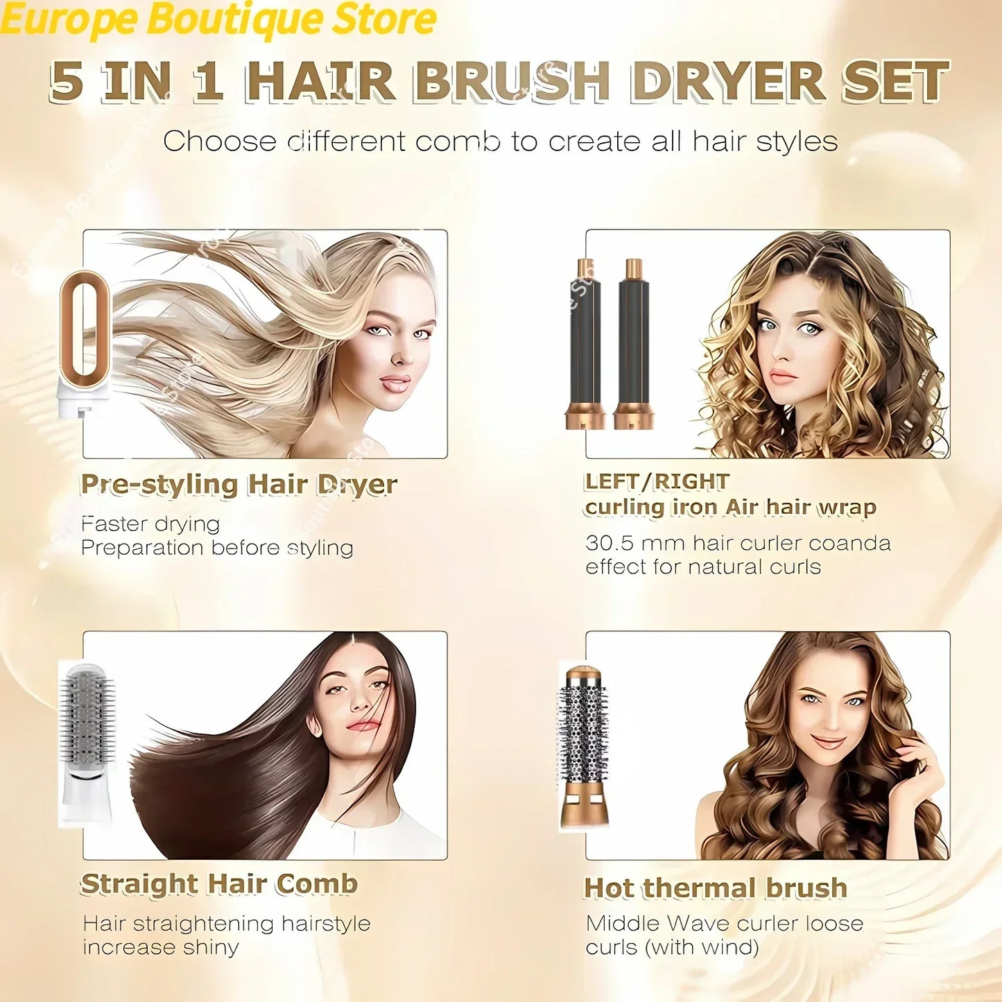 Professional 5 in 1 Hair Dryer Hot Air Comb Curler For Dyson Airwrap Hair Dryer Styling Tool Hair Straightener Hairdressing Tool