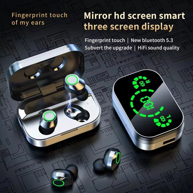 TWS Wireless Bluetooth Headset with Charge Box for Phone Noise Cancelling Mic Earbuds LED Display Headphones Sport Earphones