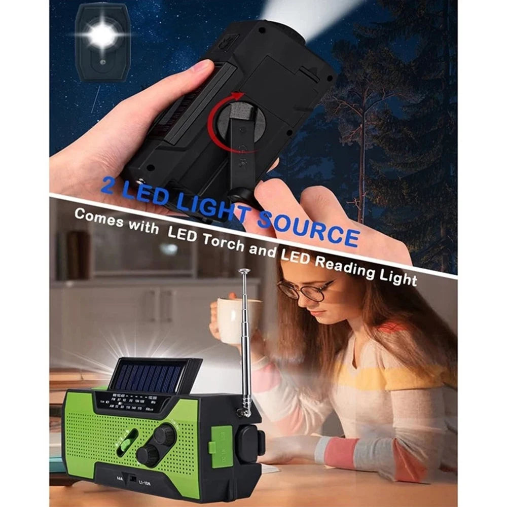 Emergency Weather Radio /AM/FM/WB With 2000mAh Portable Radio Power Bank USB/Solar/Hand Crank Charge,Battery Operated,SOS Alarm