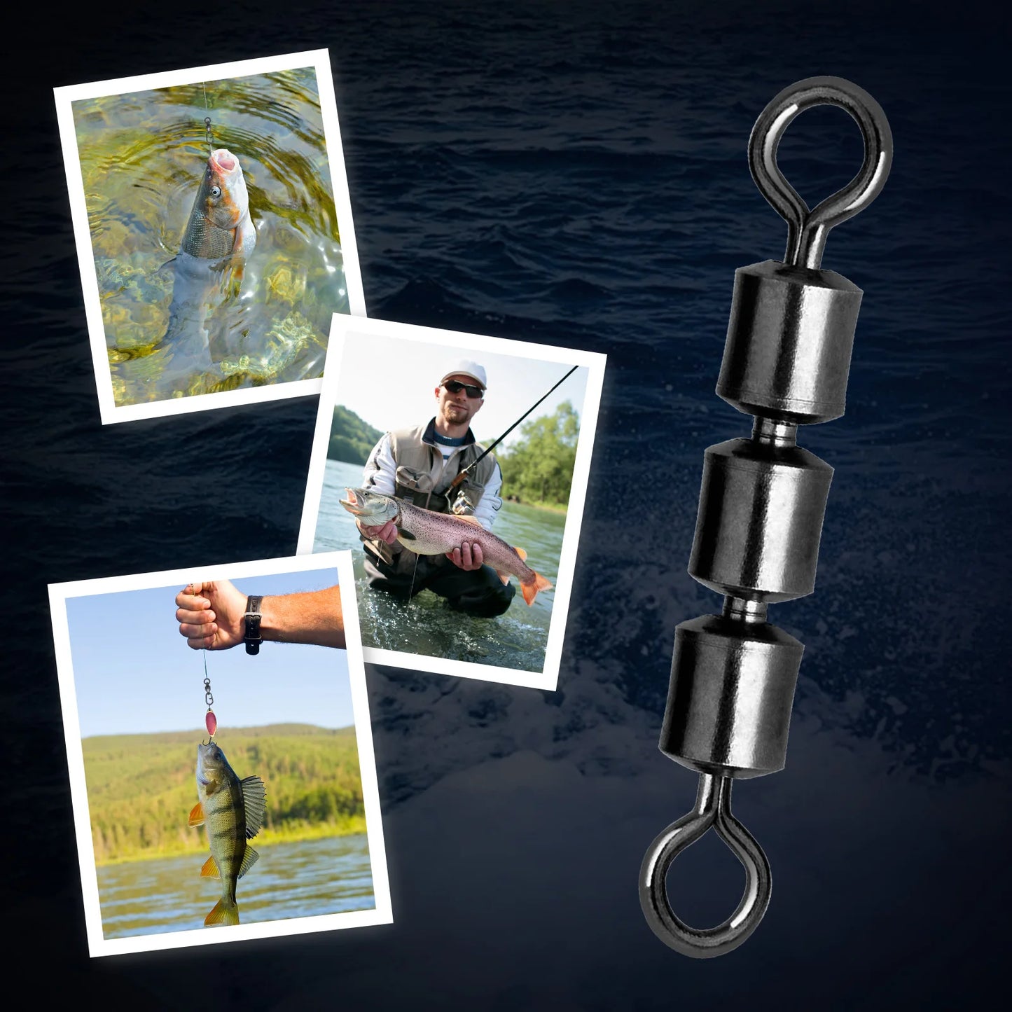 3 Roller Swivels 15~60Pcs Fishing Barrel Swivels High Speed Triple Bearing Rolling Siwvels Fishing Accessories Stainless Steel