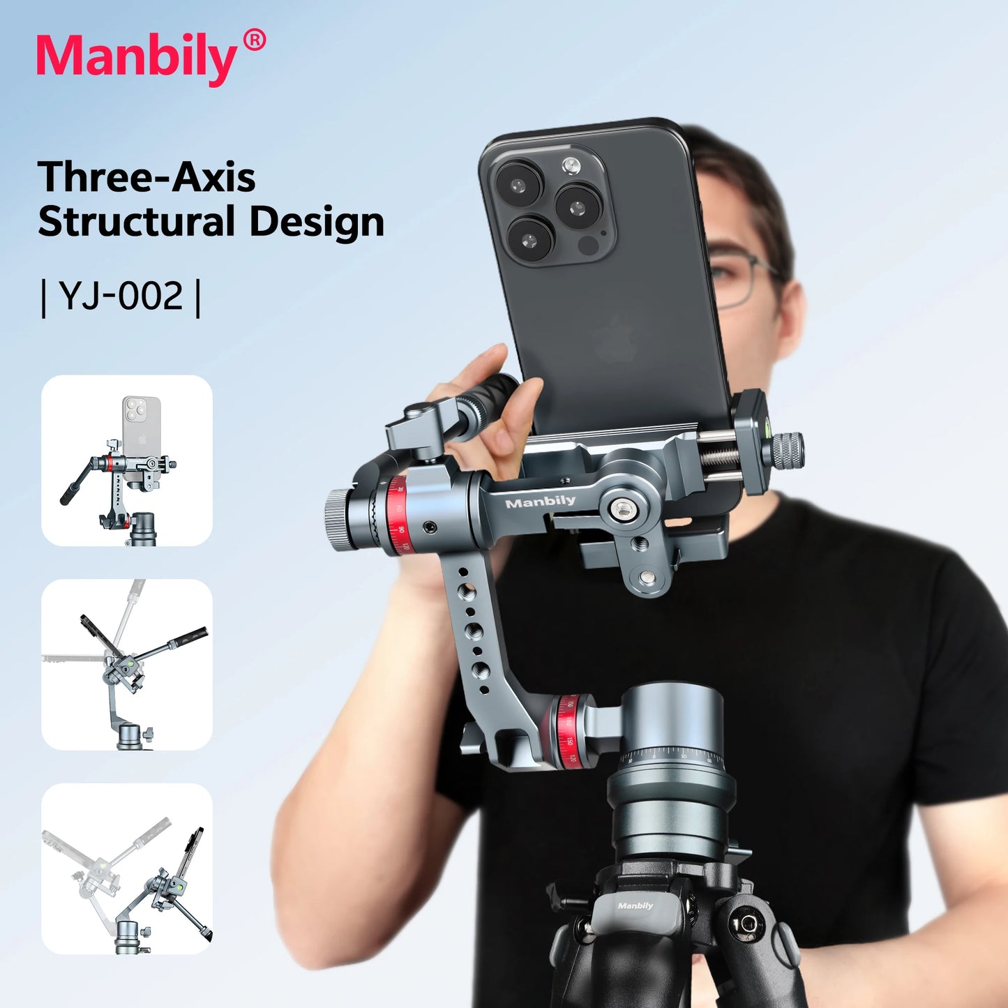 Manbily Mobile Gimbal 3-Axis Stabilizer 360 Degree Rotation Universal Phone Holder YJ-002 with Handle for Mobile iphone Camera