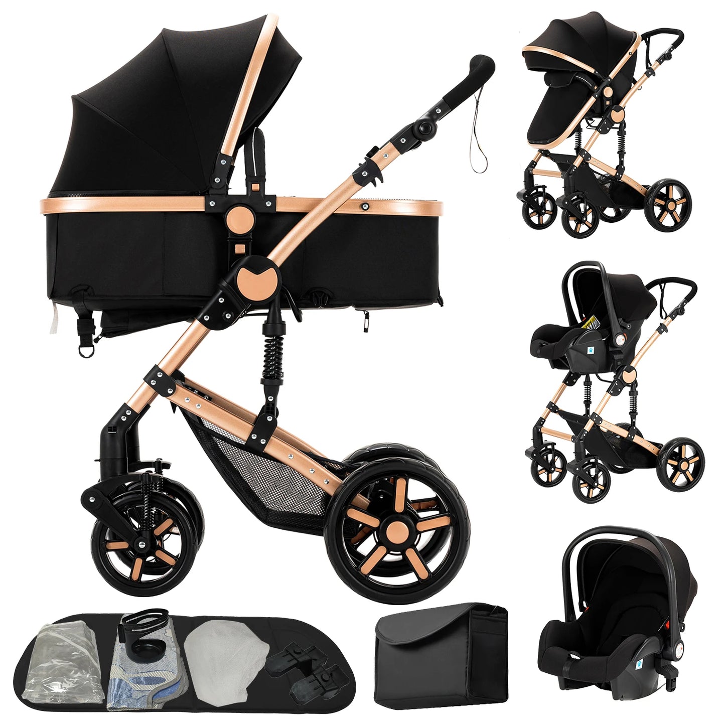Deluxe Baby Travel System Stroller with Bassinet & Car Seat — One-Hand Quick Fold, Lightweight and Portable for Adventures
