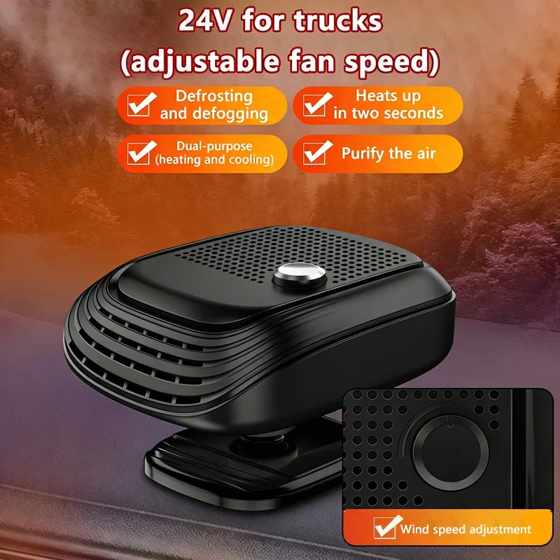 12V/24V Car Heater Fan 360° Rotation Winter Fast Car Heater Large Blowing Area Adjustable Wind Speed Windshield Defogging 2026