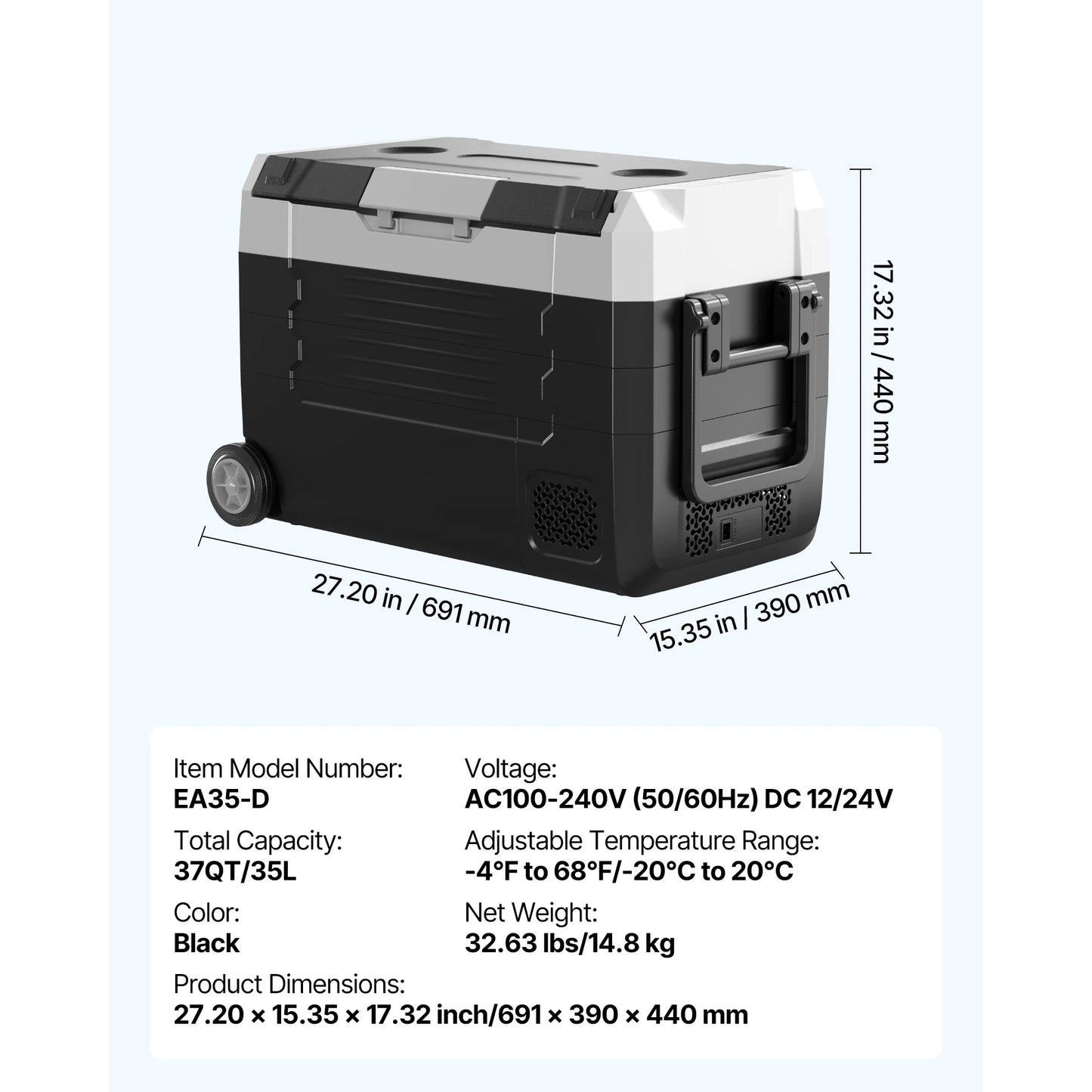 SucceBuy 35L/45L/55L Portable Foldable Handle Car Refrigerator with Wheel Compressor Freezer for Camping Picnics Car Home Traval