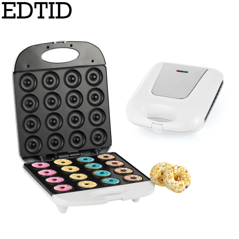 Mini Donut Maker Machine 1400W for Breakfast Snacks Desserts with Non Stick Surface Makes 16 Doughnuts Smart Temperature Control