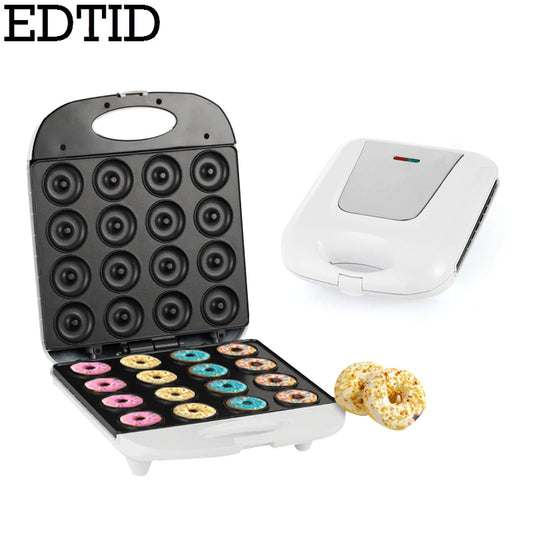 Mini Donut Maker Machine 1400W for Breakfast Snacks Desserts with Non Stick Surface Makes 16 Doughnuts Smart Temperature Control