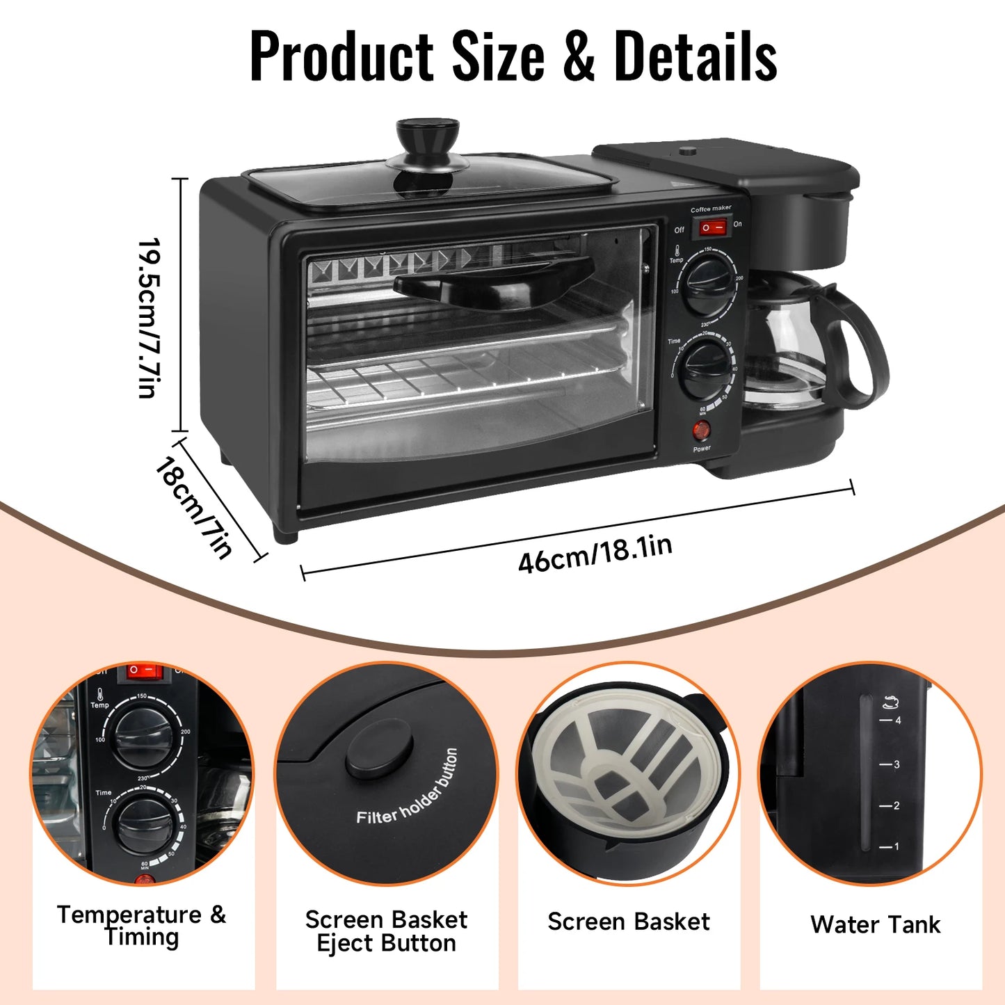 3 In 1 Electric Household Multifunctional Breakfast Machine Sandwich  Multifunction Coffee Maker Oven Bread Pizza Frying Pan