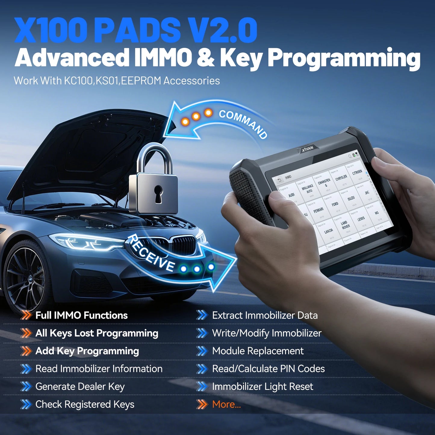XTOOL X100 PADS Key Programmer Read/Write IMMO Chip Programming Smart Key Car Diagnostic Tool Automotive Scanner CANFD DOIP FCA