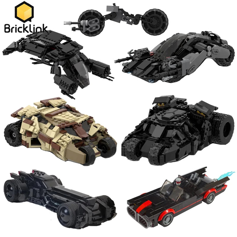 Bricklink Superhero Knight Technical Car Animated Series Batmobiles Tumbler Armored Vehicle Batpod Building Blocks Kid Toys Gift