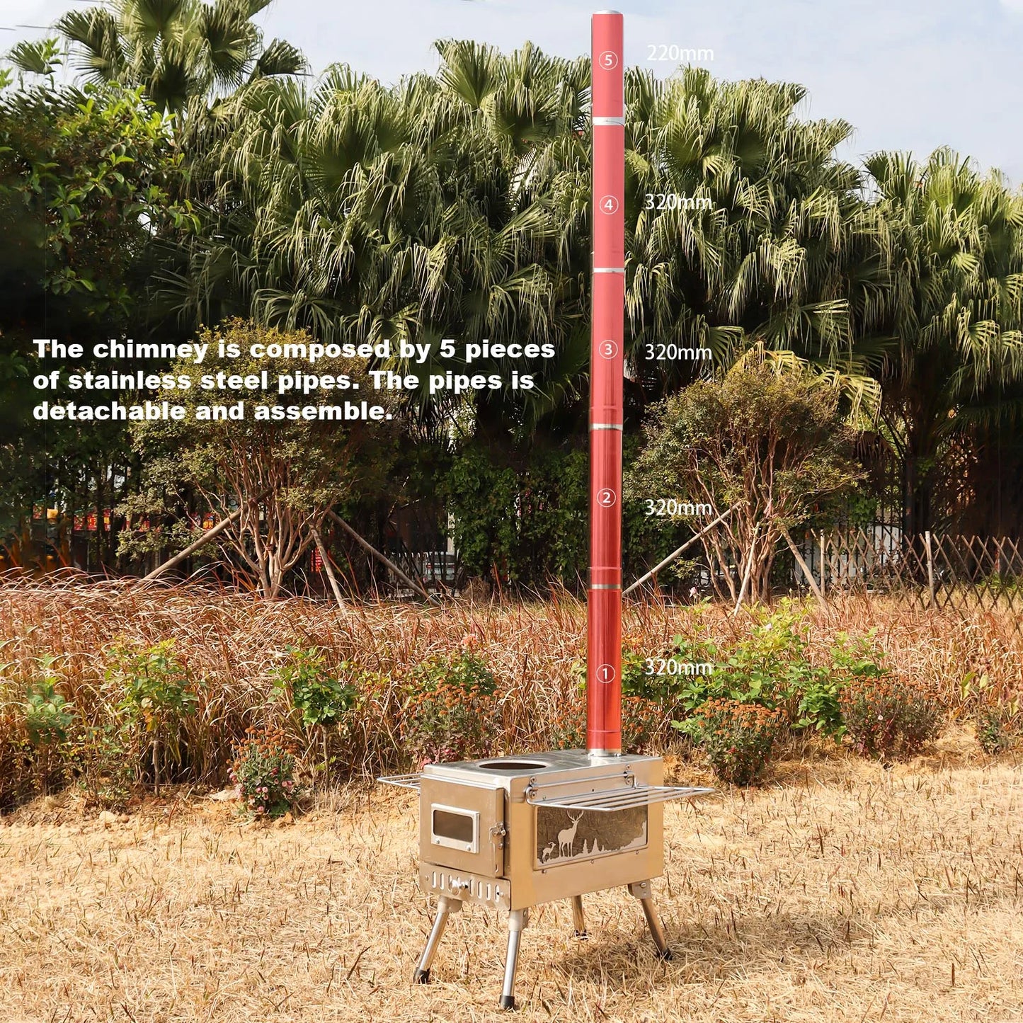 Outdoor Tent  Firewood Stove, Camping Heating Stove, Large Stainless Steel Stove, Outdoor Cooking, Barbecue Heating