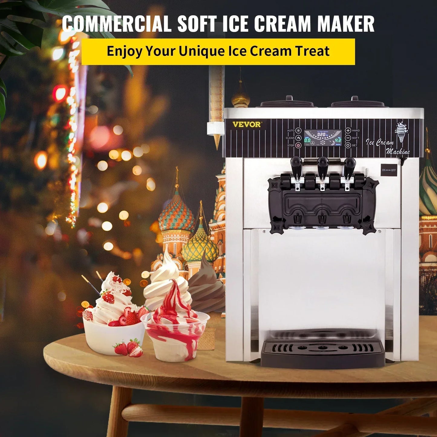 VEVOR 2200W Commercial Soft Ice Cream Machine Desktop Automatic Ice Cream Machine Suitable for Shops and Restaurants