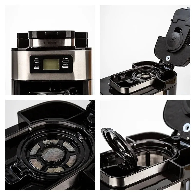 DIVEDEER Home Coffee Maker Machine 1000W Automatic display Bean Grinder Fresh Grinding American Espresso Coffee Tea Milk