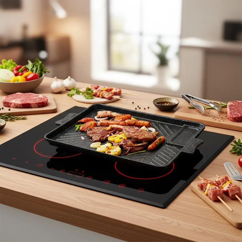 Korean Rectangle BBQ Grill Pan Portable Non-Stick Barbecue Pan Aluminum Titanium Coating Barbecue Pan For Home Party Outdoor