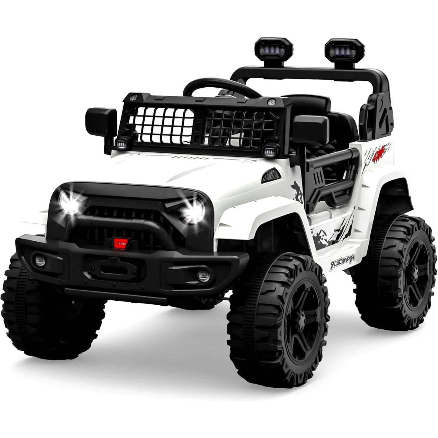 Electric Car Kid 12V Children's Ride On Off-Road Car Toys with Suspension Spring/LED Lights/Bluetooth/2 Speeds for 3 to 8 Years