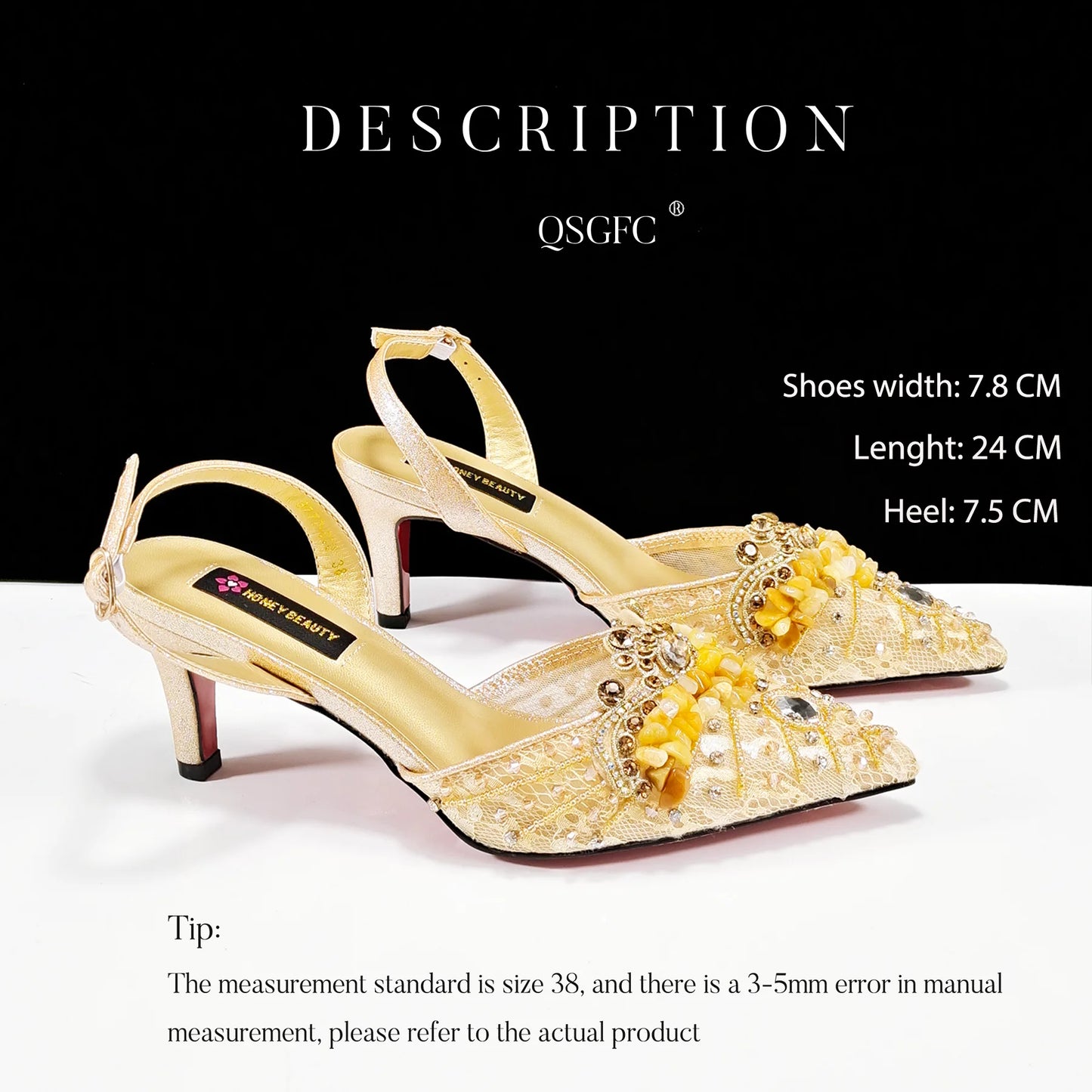 QSGFC Italian Design Rhinestones and Coral Stones Ladies Party Shoes High Heels Pointed Toe Coffee Color Women's Shoes