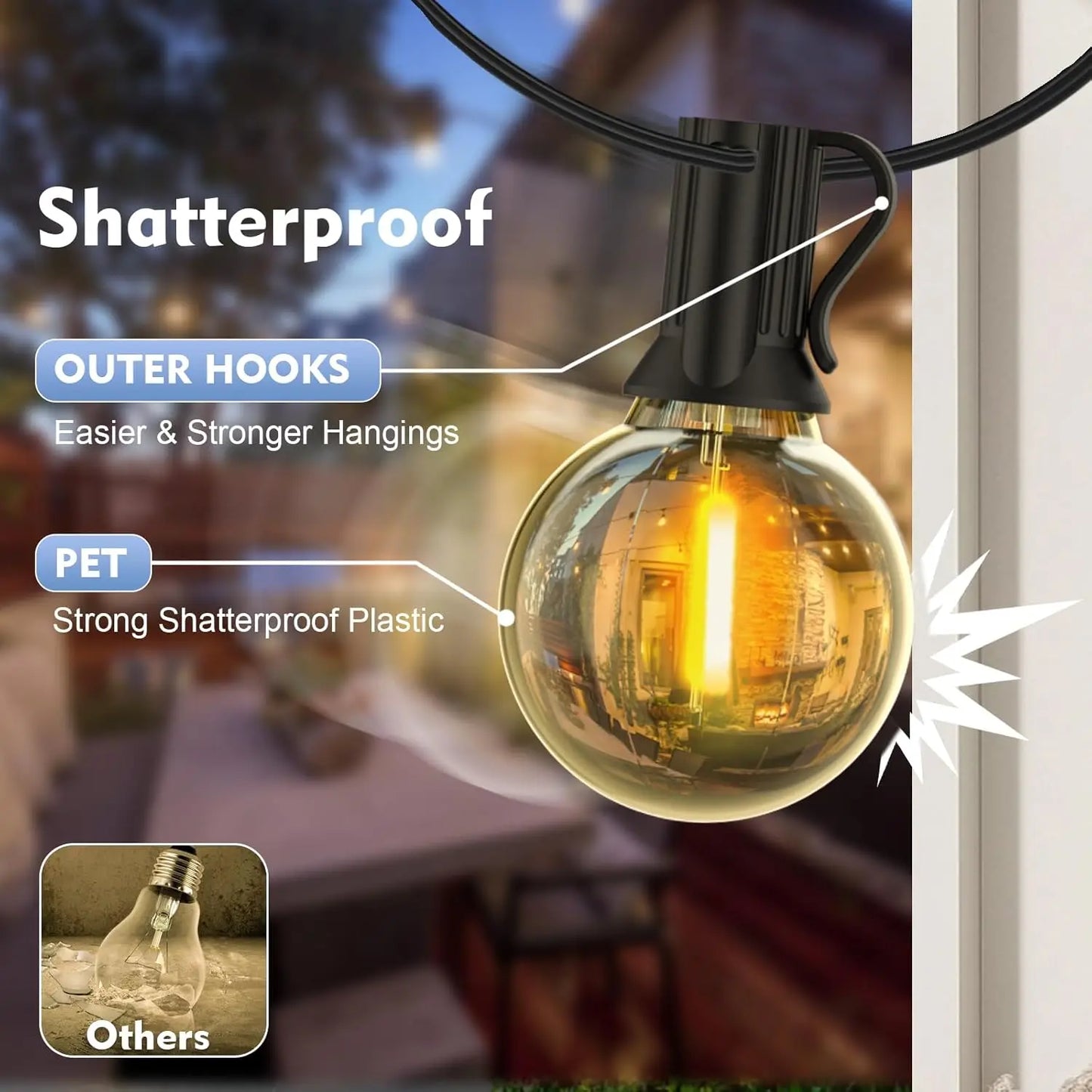 30M/15M/9M G40 LED Globe String Lights Outdoor with EU Plug, Bright Plastic Waterproof Bulbs For Party Garden Garland Lamp