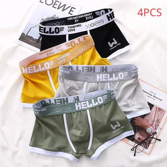 4PCS/LOT Men's Panties Cotton BoxerShorts Man Underwear Mens Boxers Sexy U Convex Male Underpants Plus Size Calzoncillos