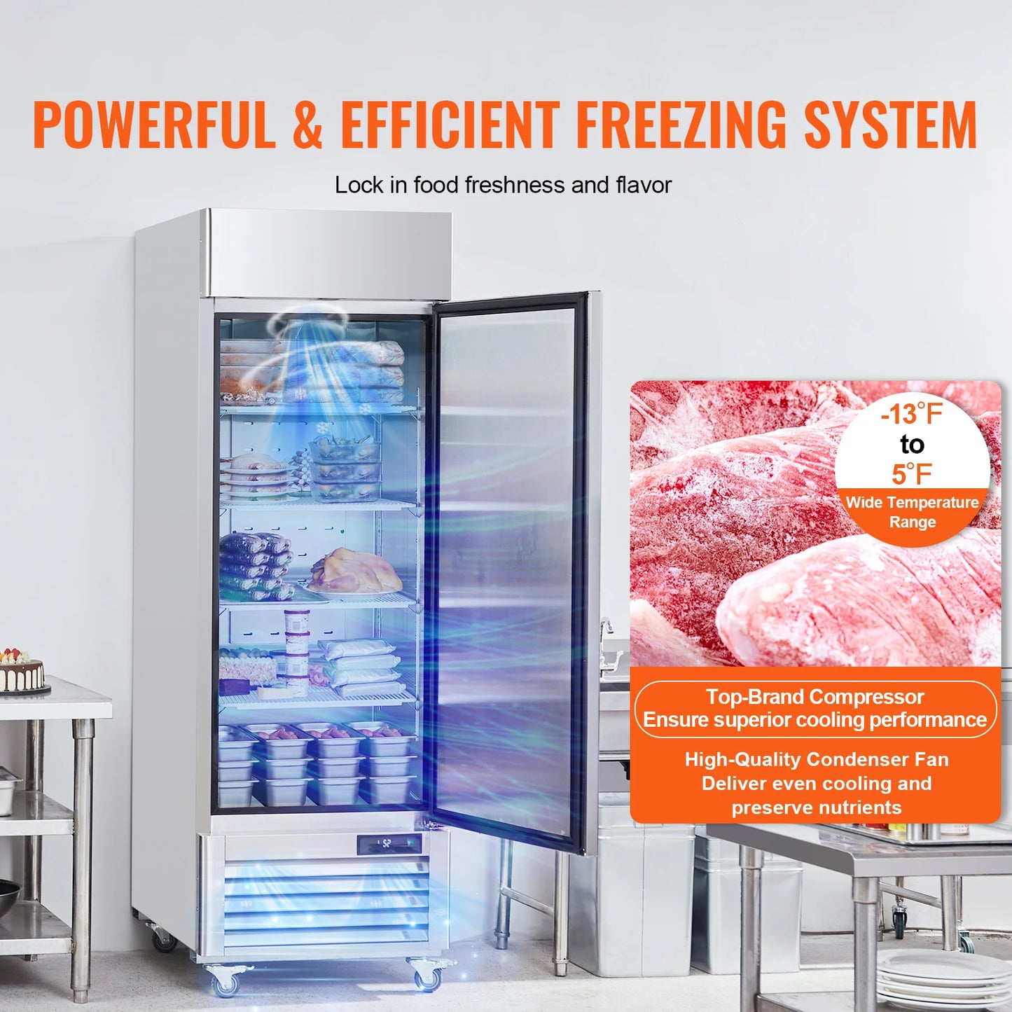SucceBuy 1252L Commercial Freezer Upright Freezer 2 Doors Auto-Defrost Stainless Steel with 8 Adjustable Shelves for Commercial