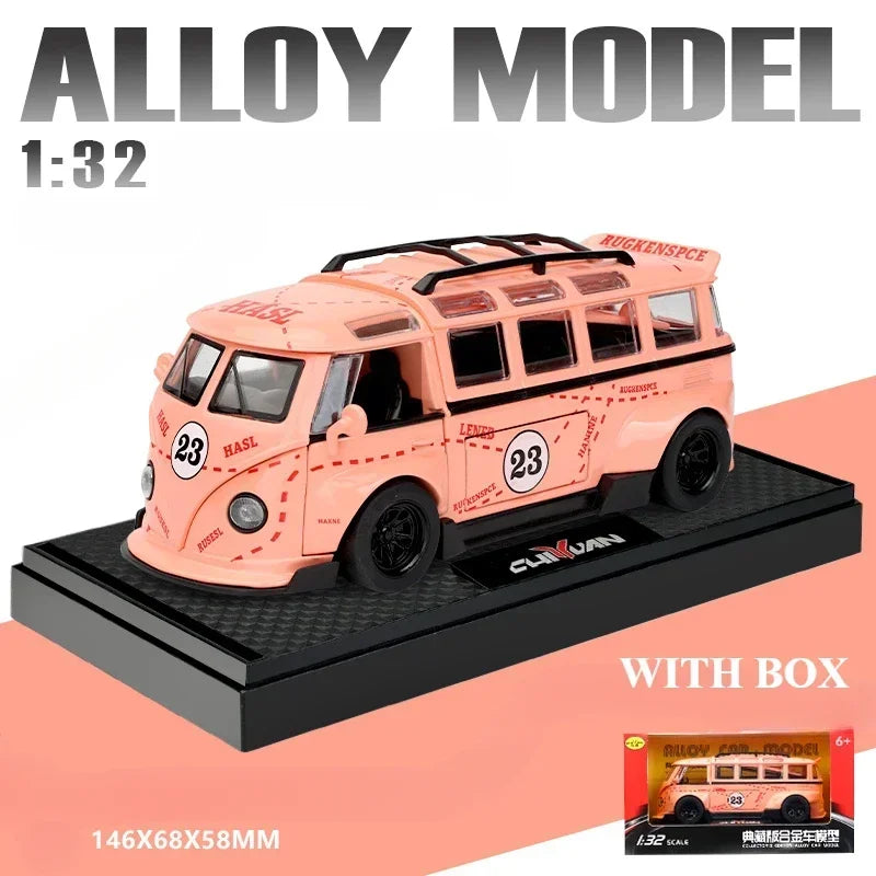 1:32 T1 Bus Model Sound Light Children Boy Diecast Toy Vehicle Collective Home Decor Metal Miniature Voiture