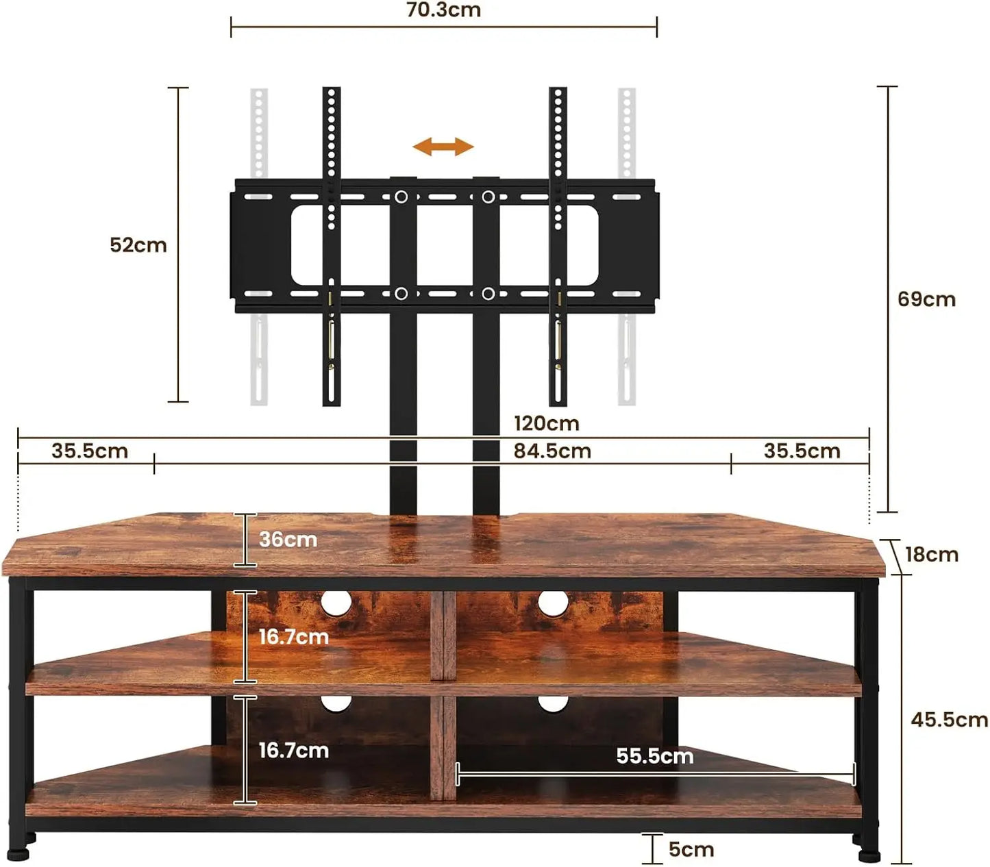 Dripex TV Stand Cabinet with LED Lighting and TV Mount, Corner Cabinet TV Unit for up to 70 Inch TV with Open Gaming Center