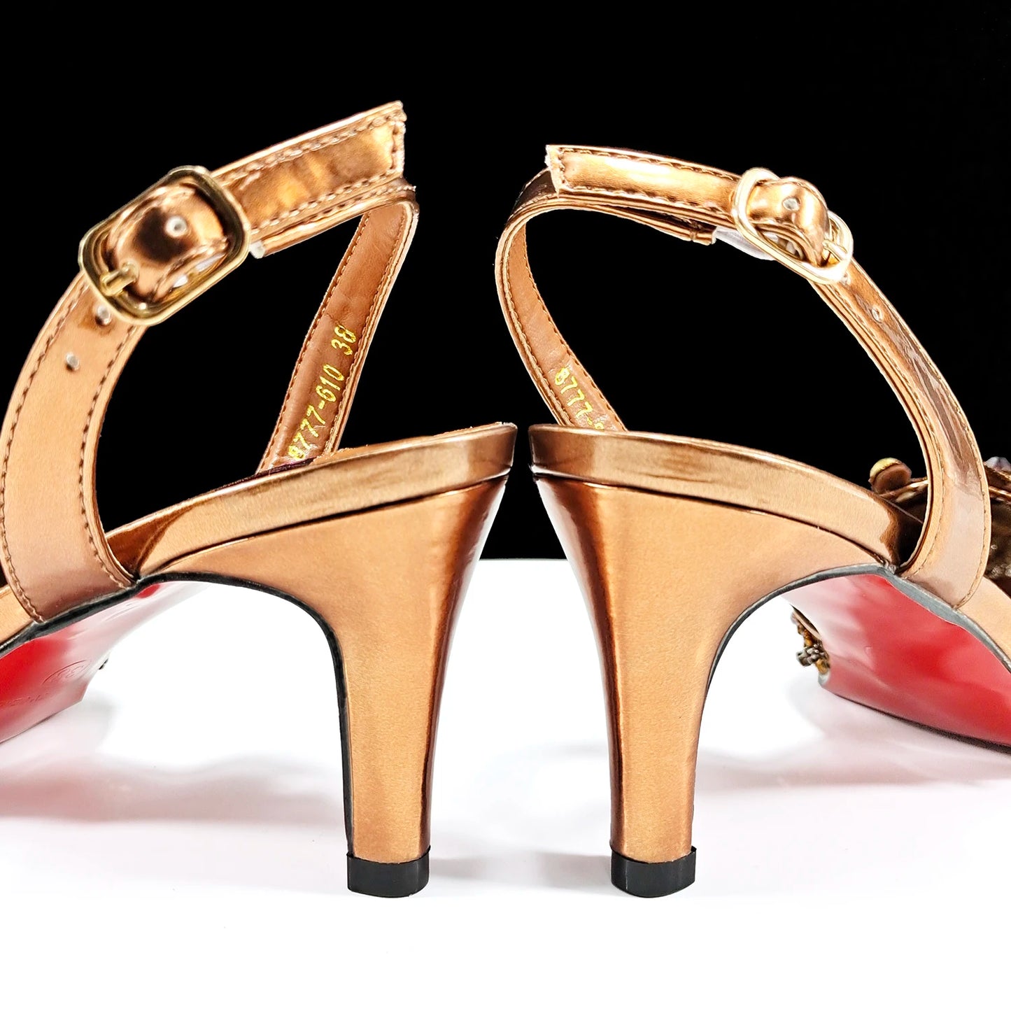 QSGFC Italian Design Rhinestones and Coral Stones Ladies Party Shoes High Heels Pointed Toe Coffee Color Women's Shoes