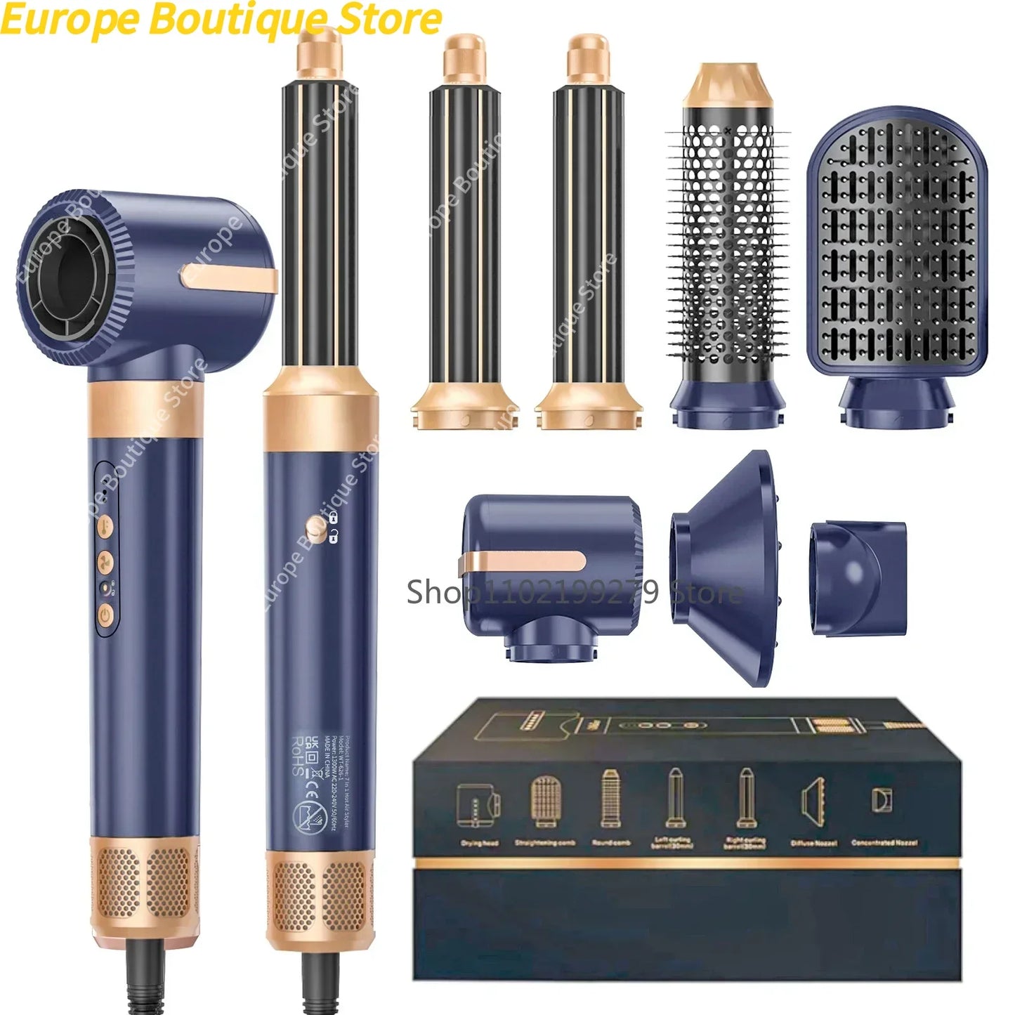 7 In 1 Hair Dryer Brush Brushless High Speed Hair Dryer with Diffuser Ionic Blow Dryer Hot Air Styling Comb Auto Hair Curler