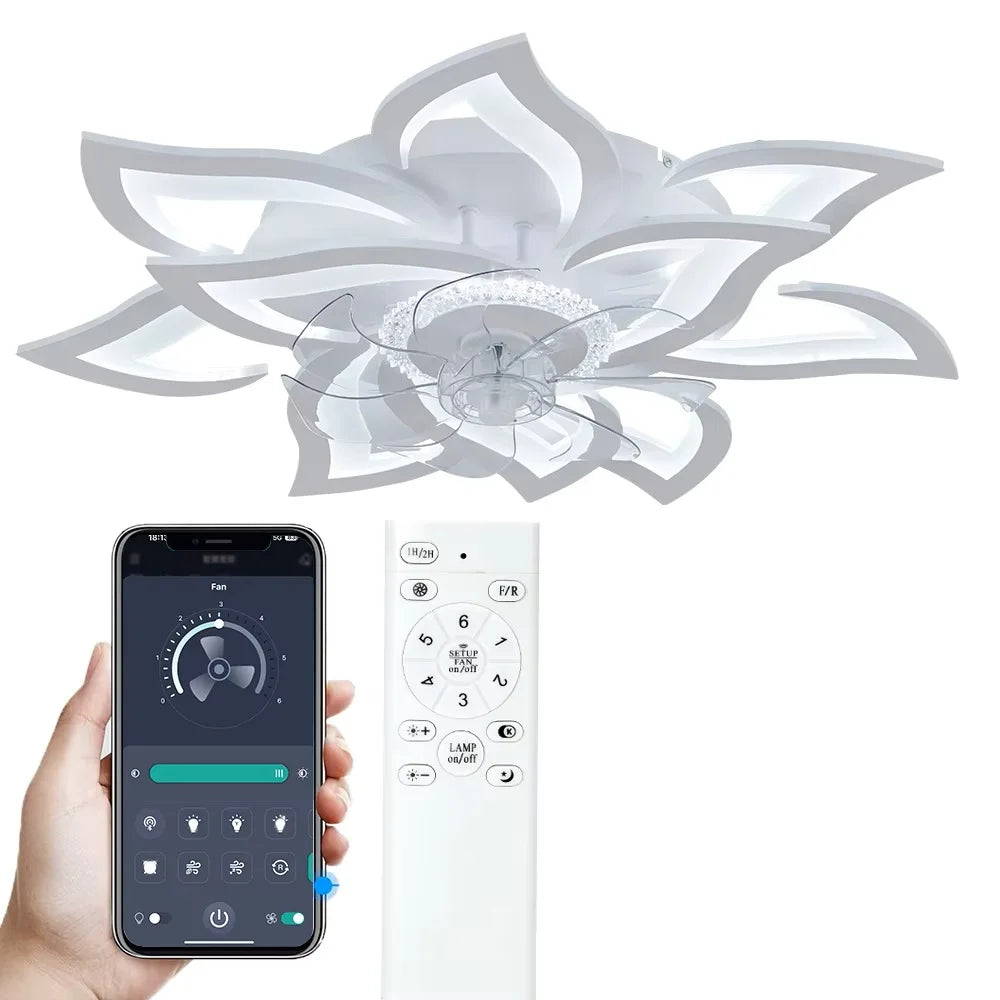 Ceiling Fan with Lights,Modern dimable Flower pattern, Remote Control/app Control, 6 Gear Speeds Fan Ceiling Lamp
