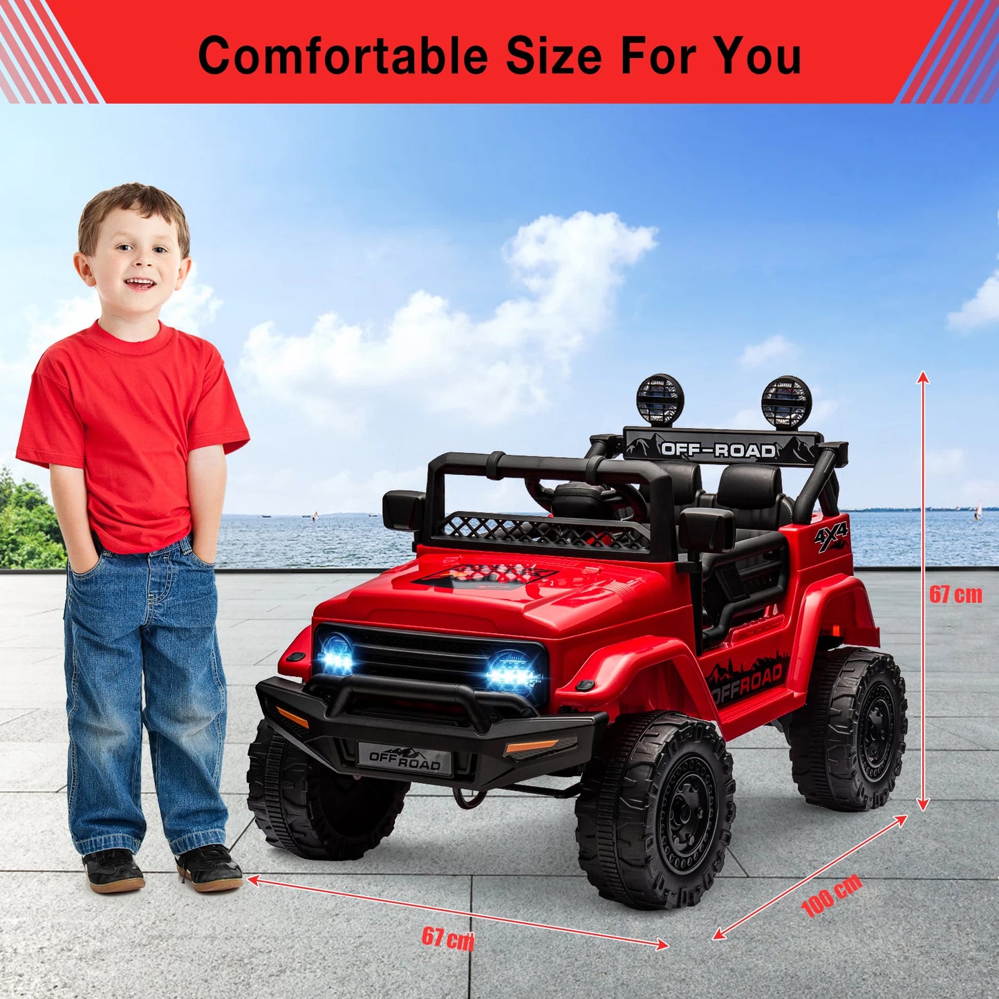 Electric Car for Kids with Remote Control 12V Ride On Car with Seat Belt, Music (MP3/USB/TF), LED Light, Children's for 3+ Years