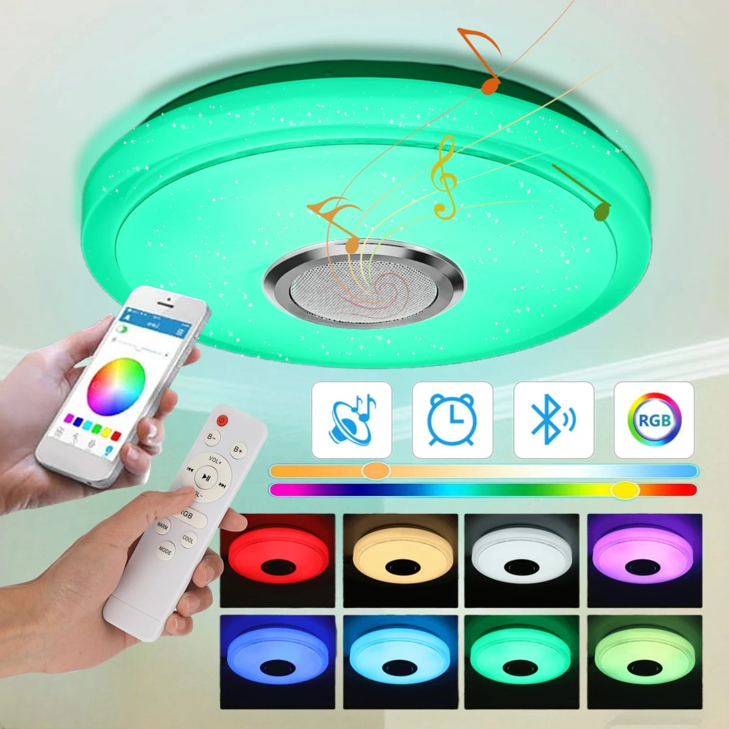 36W LED Deckenleuchte RGB Dimmbar mit Bluetooth-Lautsprecher, mit Fernbedienung und APP-Steuerung, für Schlafzimmer Wohnzimmer