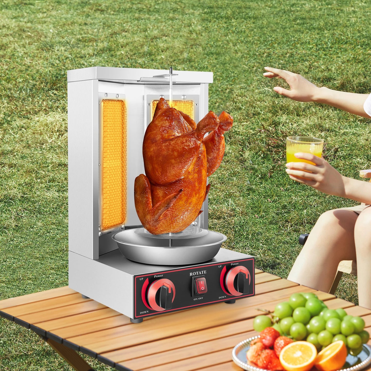 3000W Gas Vertical Shawarma Machine Doner Kebab Grill Gyro Rotisserie Oven Meat Broiler with 2 Burner for Home Restaurant