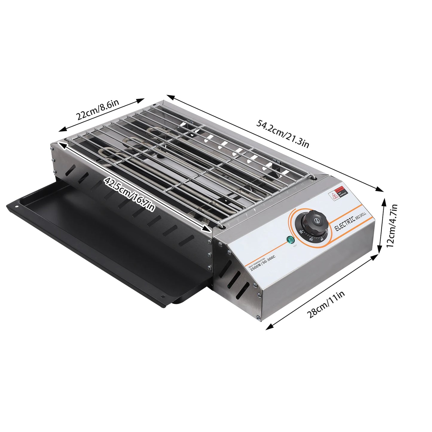 Professional 2500W Electric Tabletop Grill, Large Stainless Steel BBQ Griller with Adjustable Temp 122-572°F for Home, Party
