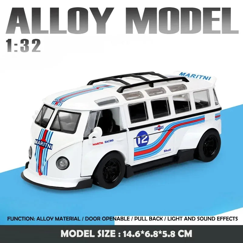 1:32 T1 Bus Model Sound Light Children Boy Diecast Toy Vehicle Collective Home Decor Metal Miniature Voiture