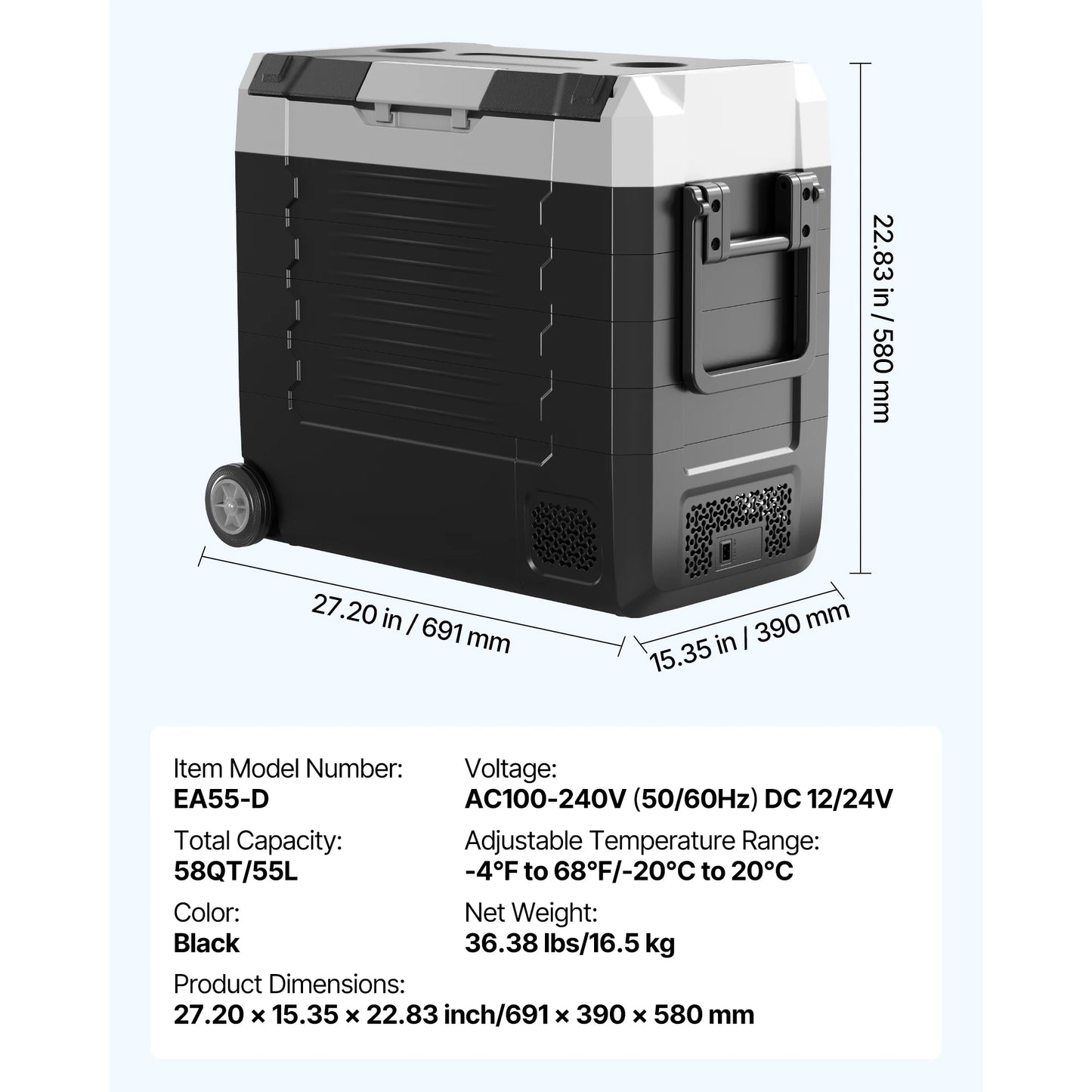 SucceBuy 35L/45L/55L Portable Foldable Handle Car Refrigerator with Wheel Compressor Freezer for Camping Picnics Car Home Traval