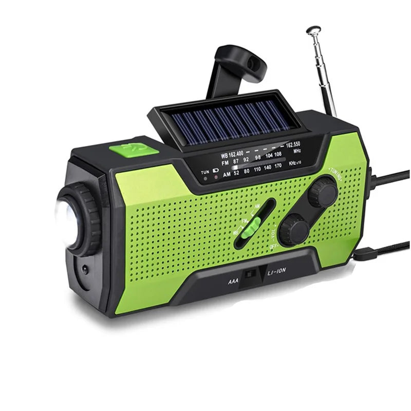 Emergency Weather Radio /AM/FM/WB With 2000mAh Portable Radio Power Bank USB/Solar/Hand Crank Charge,Battery Operated,SOS Alarm