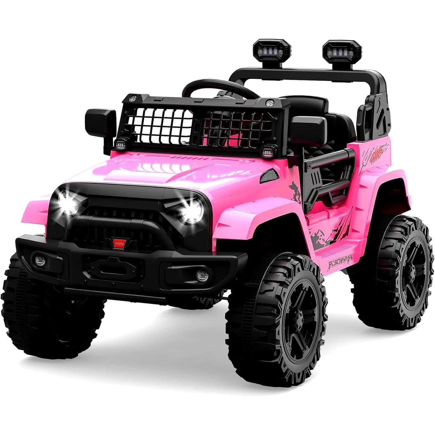 Electric Car Kid 12V Children's Ride On Off-Road Car Toys with Suspension Spring/LED Lights/Bluetooth/2 Speeds for 3 to 8 Years