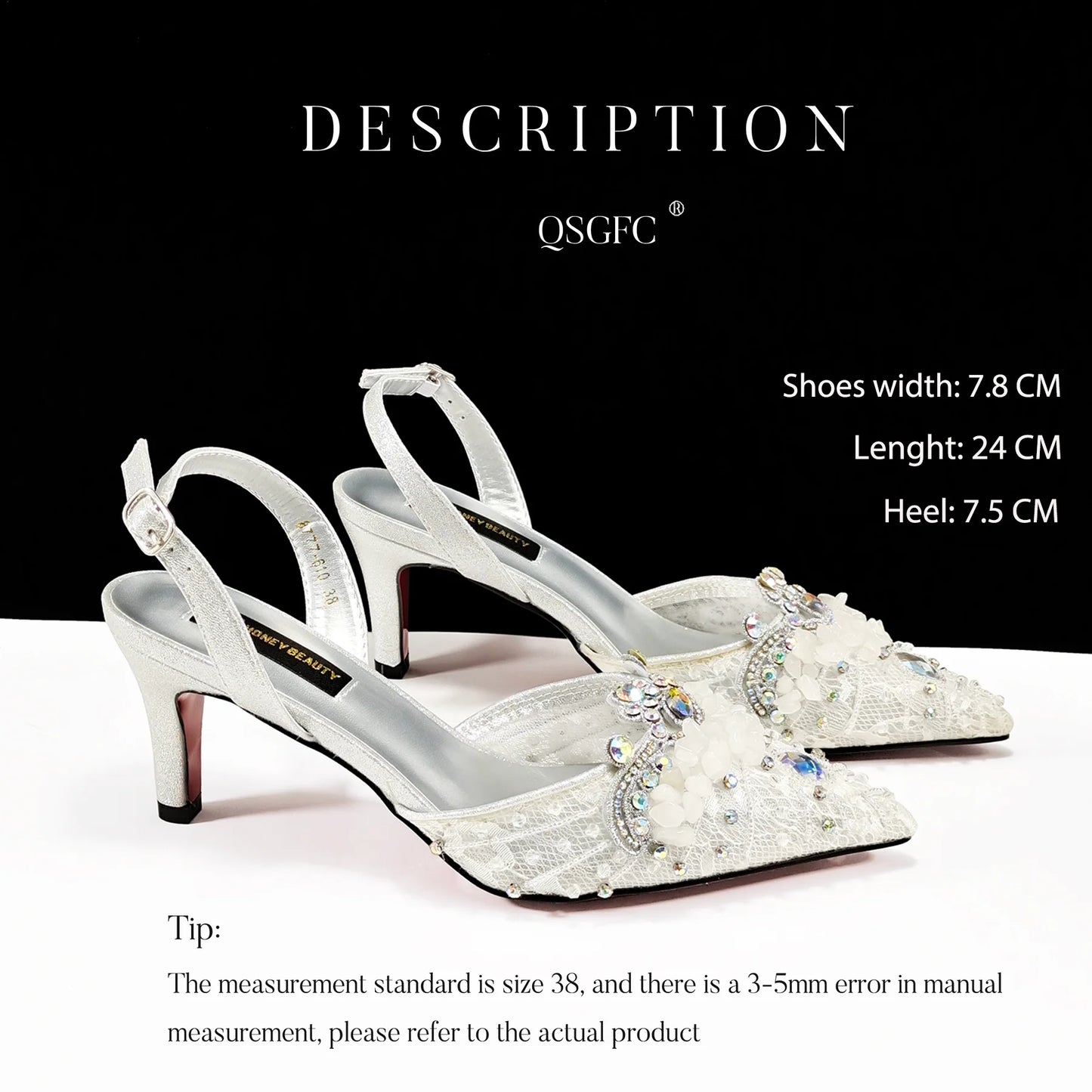 QSGFC Italian Design Rhinestones and Coral Stones Ladies Party Shoes High Heels Pointed Toe Coffee Color Women's Shoes