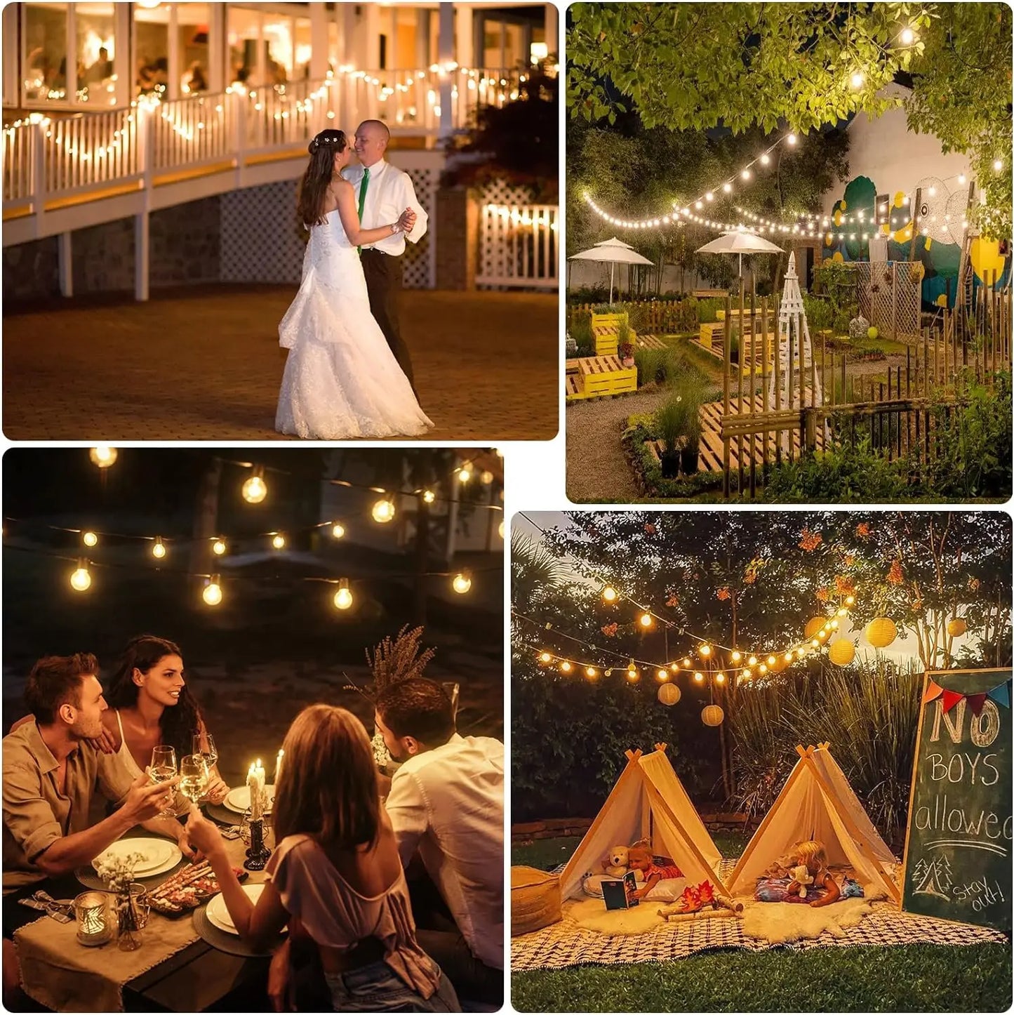 30M/15M/9M G40 LED Globe String Lights Outdoor with EU Plug, Bright Plastic Waterproof Bulbs For Party Garden Garland Lamp