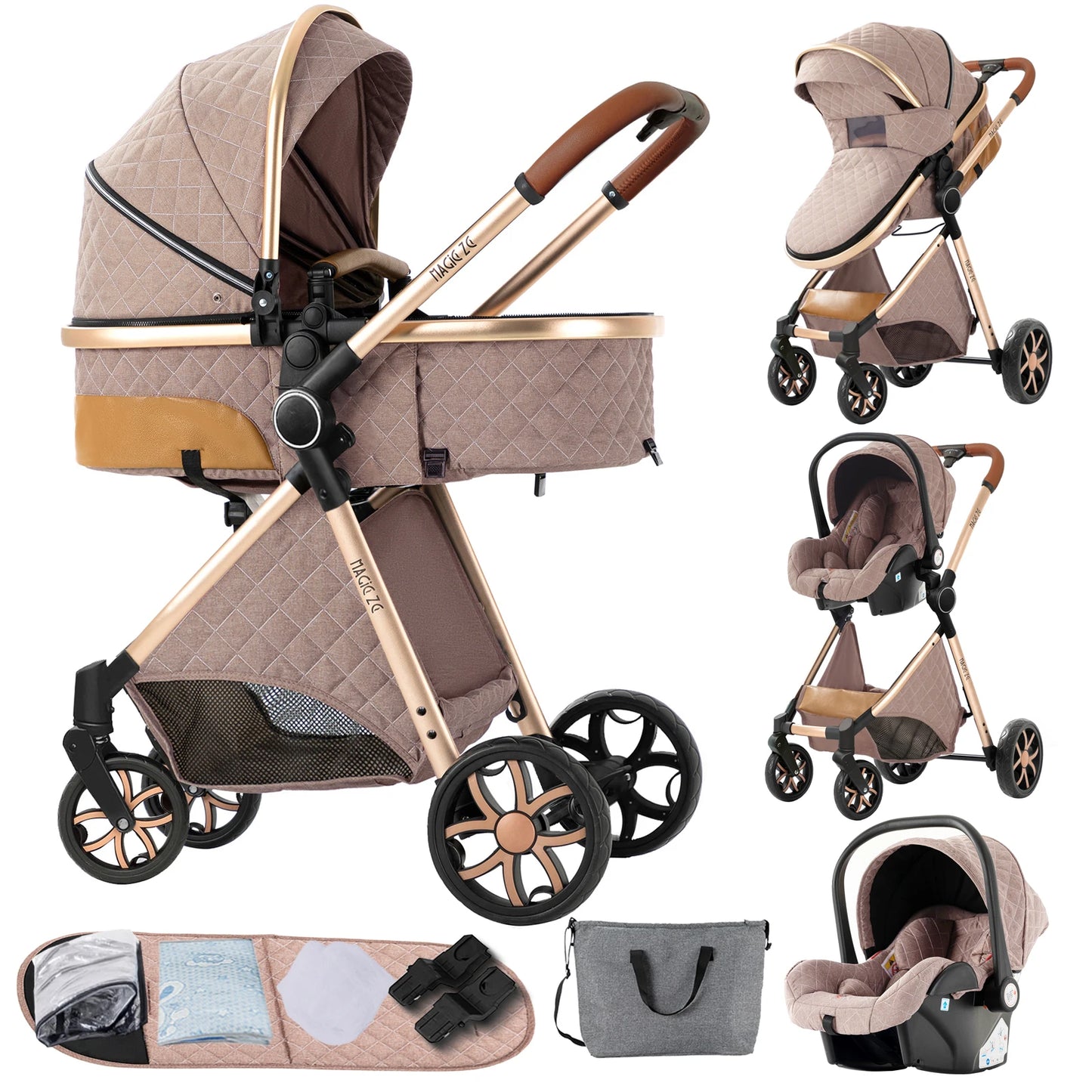 Deluxe Baby Travel System Stroller with Bassinet & Car Seat — One-Hand Quick Fold, Lightweight and Portable for Adventures
