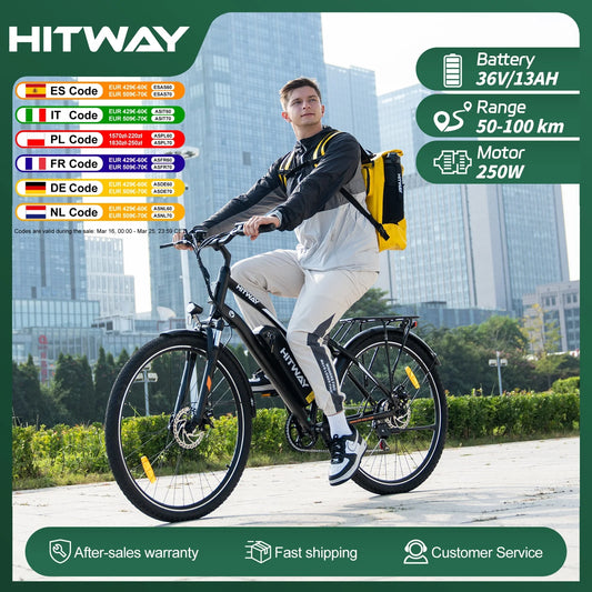 HITWAY Electric bike, 28 electric bikes, city e-bike with removable battery 36V 13Ah, motor 250W, 7 speeds
