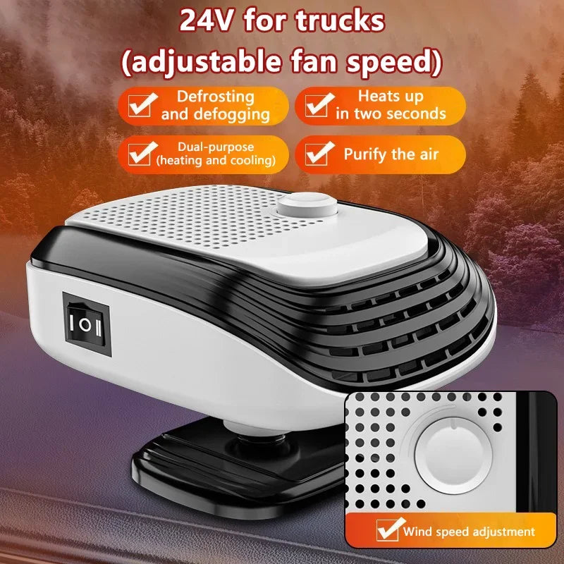 12V/24V Car Heater Fan 360° Rotation Winter Fast Car Heater Large Blowing Area Adjustable Wind Speed Windshield Defogging 2026