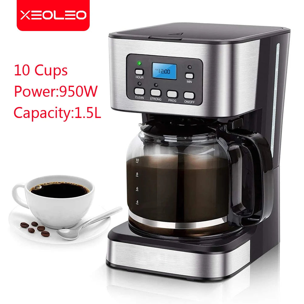 XEOLEO Automatic Coffee Machine Drip Cafe Maker 1.5L Glass Kettle American Espresso Coffee Maker Keep Warm Tea Pot Boiler