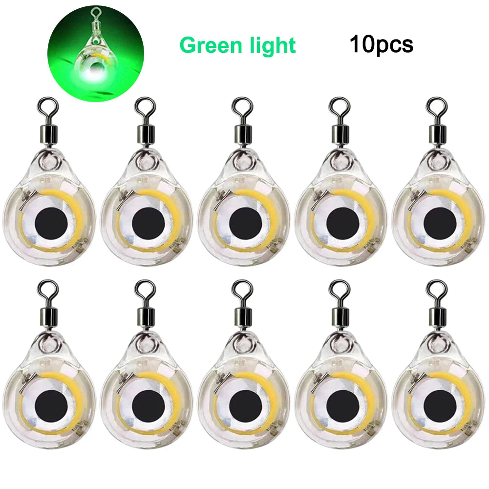 10pcs LED Attracting Fish Light Mini Deep Drop Underwater Eye Shape Fishing Light Squid Attractor Bait Luminous Lure Fish Lamp